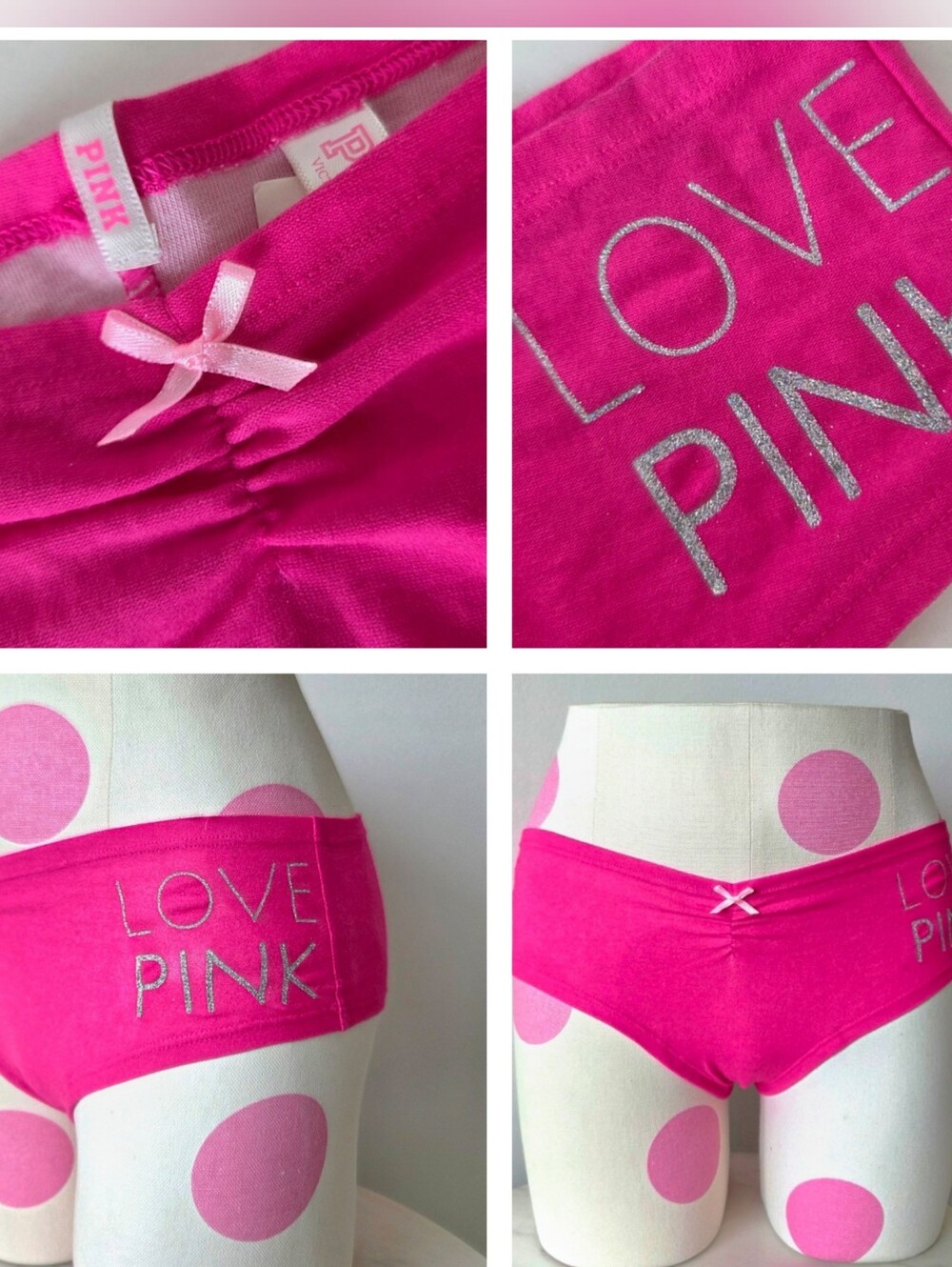 Victoria's Secret PINK VTG Extra Low Rise Cheekster Panty NWT Glitter Love Pink